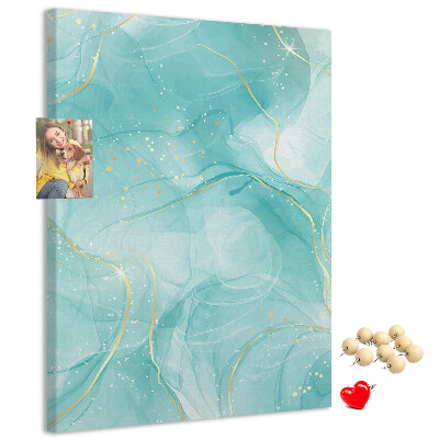 Cork notice board Delicate blue waves with gold accents