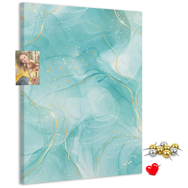 Cork notice board Delicate blue waves with gold accents