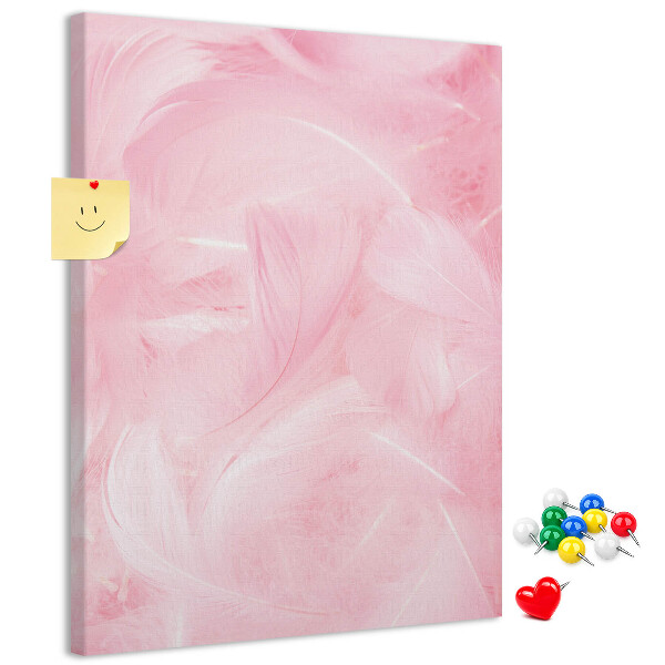 Wall cork memo board Delicate pink feathers on the background