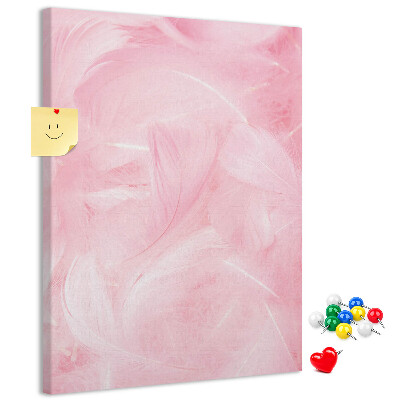 Wall cork memo board Delicate pink feathers on the background