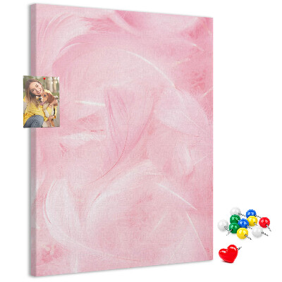 Wall cork memo board Delicate pink feathers on the background