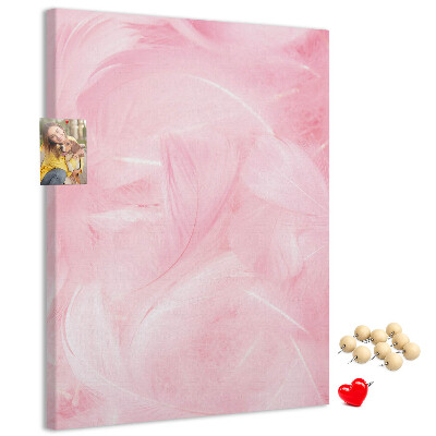 Wall cork memo board Delicate pink feathers on the background