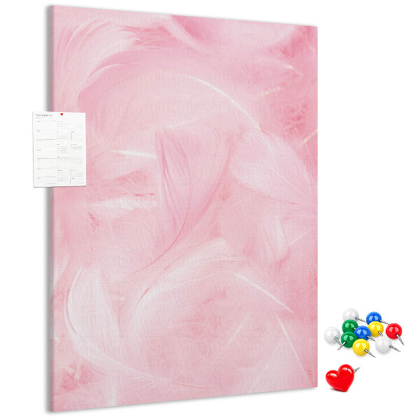 Wall cork memo board Delicate pink feathers on the background