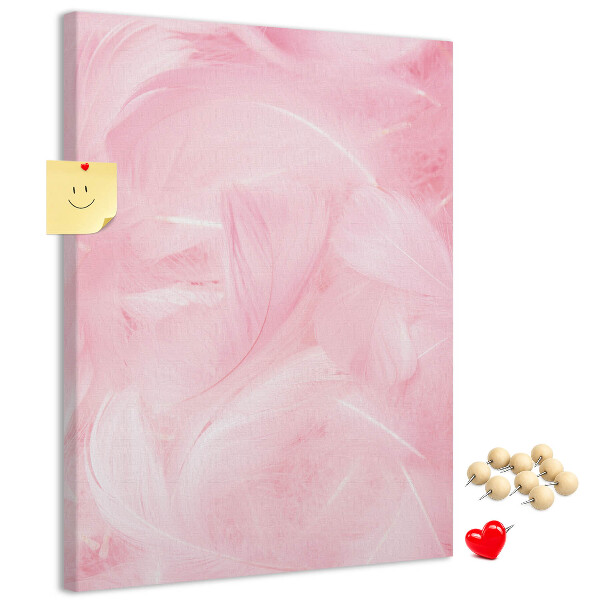 Wall cork memo board Delicate pink feathers on the background
