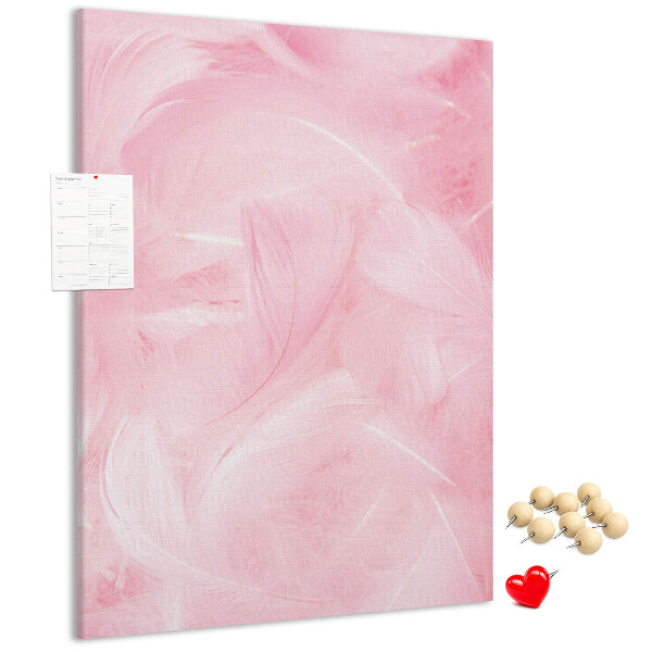 Wall cork memo board Delicate pink feathers on the background