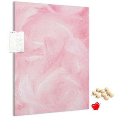 Wall cork memo board Delicate pink feathers on the background