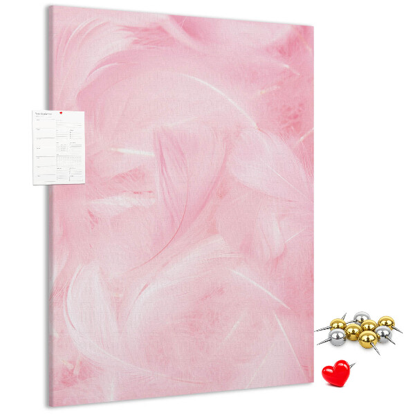 Wall cork memo board Delicate pink feathers on the background