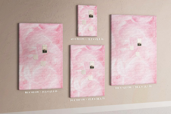 Wall cork memo board Delicate pink feathers on the background
