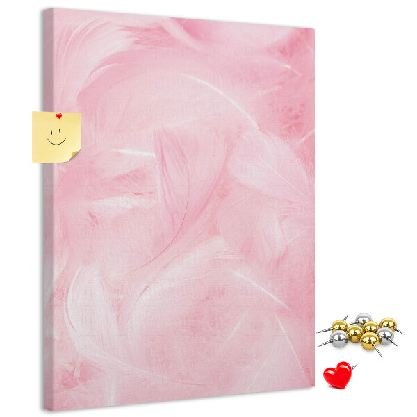 Wall cork memo board Delicate pink feathers on the background