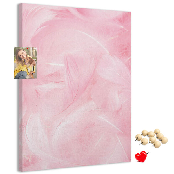 Wall cork memo board Delicate pink feathers on the background