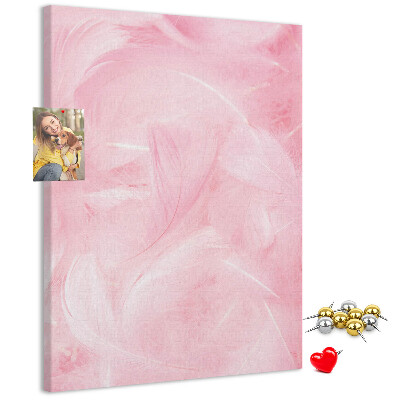 Wall cork memo board Delicate pink feathers on the background