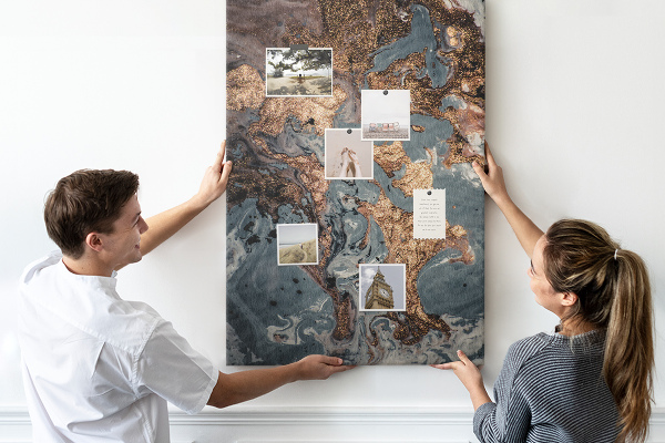 Memo cork board Abstract waves with a metallic accent