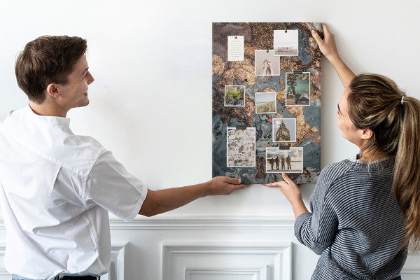 Memo cork board Abstract waves with a metallic accent