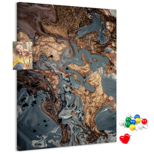 Memo cork board Abstract waves with a metallic accent