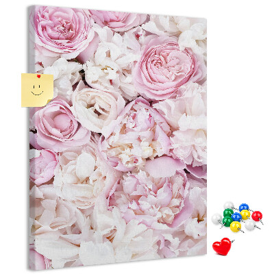 Cork notice board Pink flowers in a delicate color combination