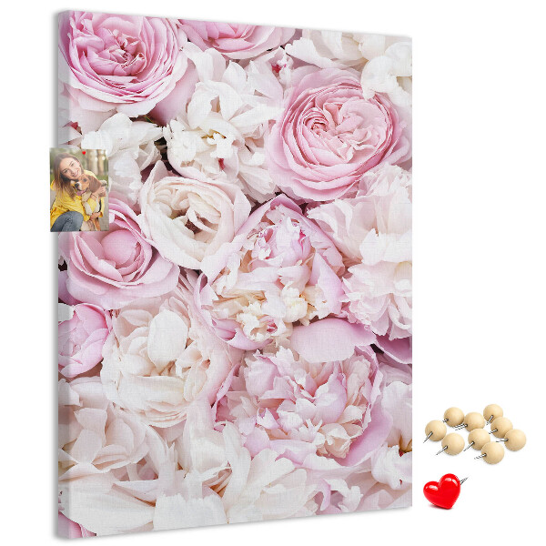 Cork notice board Pink flowers in a delicate color combination