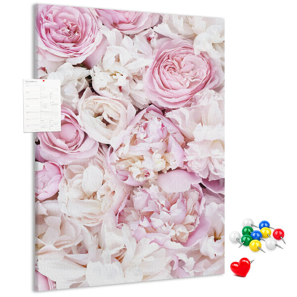 Cork notice board Pink flowers in a delicate color combination