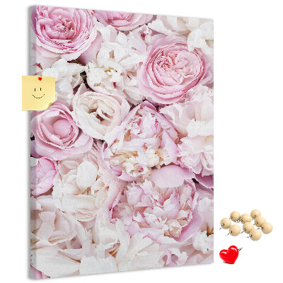 Cork notice board Pink flowers in a delicate color combination