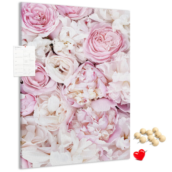 Cork notice board Pink flowers in a delicate color combination