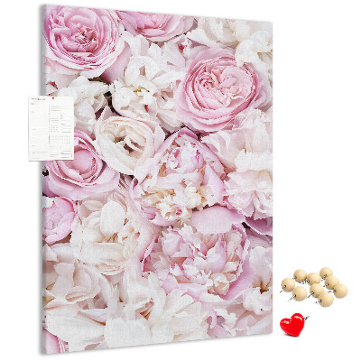 Cork notice board Pink flowers in a delicate color combination