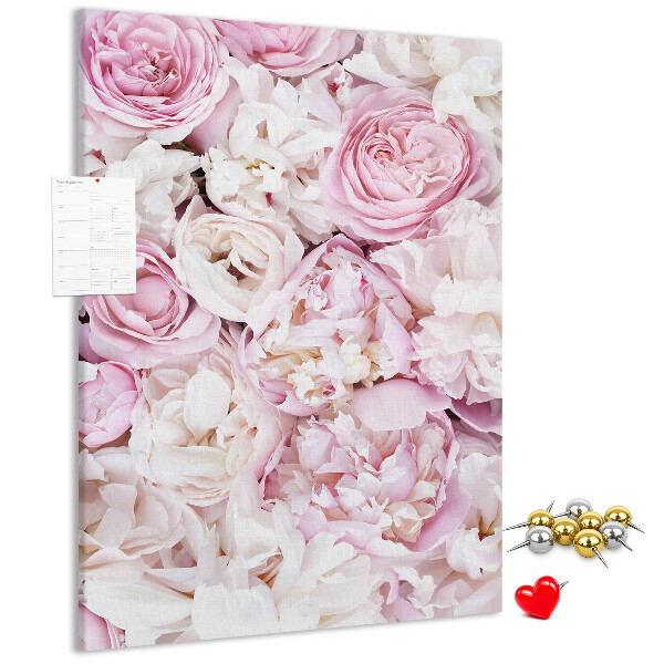 Cork notice board Pink flowers in a delicate color combination
