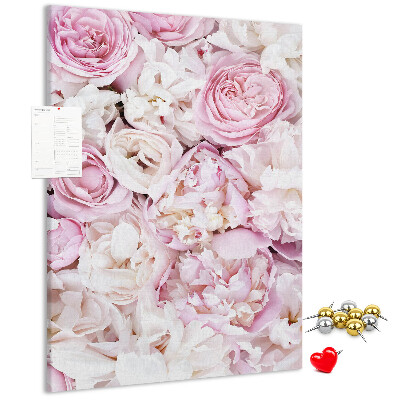 Cork notice board Pink flowers in a delicate color combination