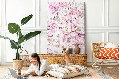 Cork notice board Pink flowers in a delicate color combination
