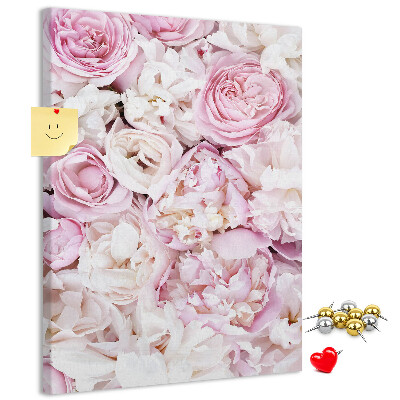 Cork notice board Pink flowers in a delicate color combination