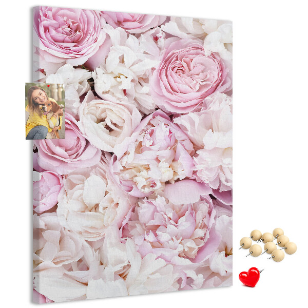 Cork notice board Pink flowers in a delicate color combination