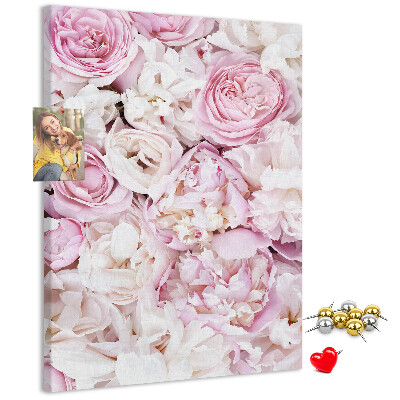 Cork notice board Pink flowers in a delicate color combination