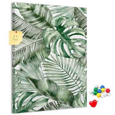 Memo cork board Tropical leaves in shades of green