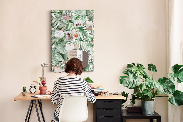 Memo cork board Tropical leaves in shades of green