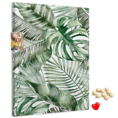 Memo cork board Tropical leaves in shades of green