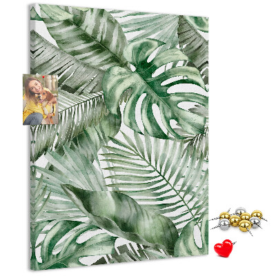 Memo cork board Tropical leaves in shades of green