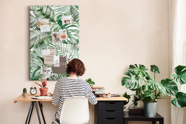 Memo cork board Tropical leaves in shades of green