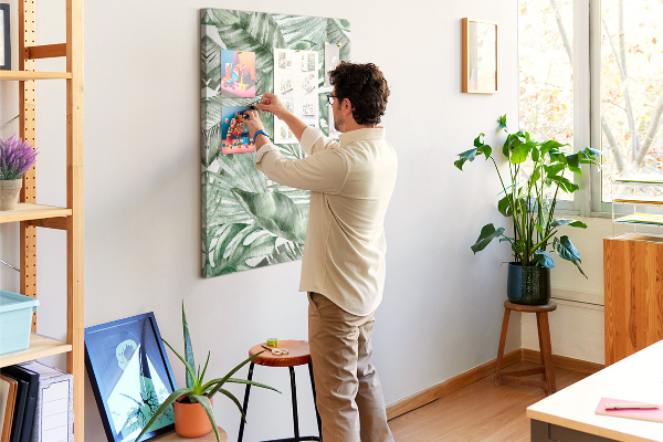 Memo cork board Tropical leaves in shades of green