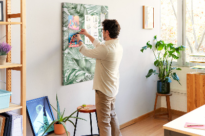 Memo cork board Tropical leaves in shades of green