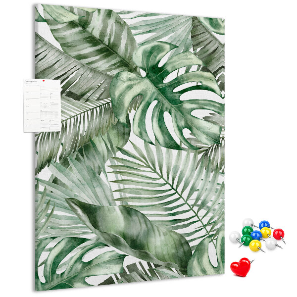 Memo cork board Tropical leaves in shades of green