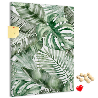 Memo cork board Tropical leaves in shades of green