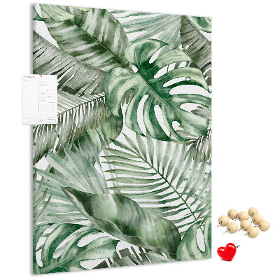 Memo cork board Tropical leaves in shades of green