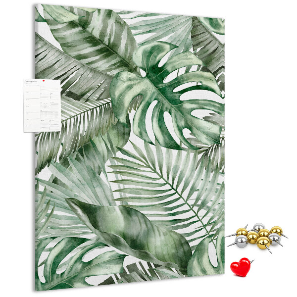 Memo cork board Tropical leaves in shades of green