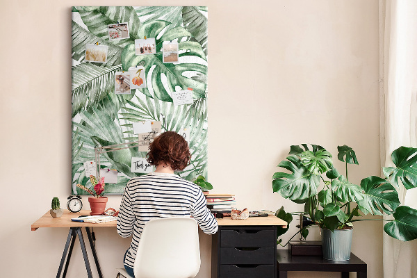 Memo cork board Tropical leaves in shades of green