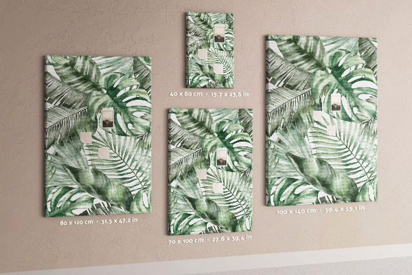 Memo cork board Tropical leaves in shades of green