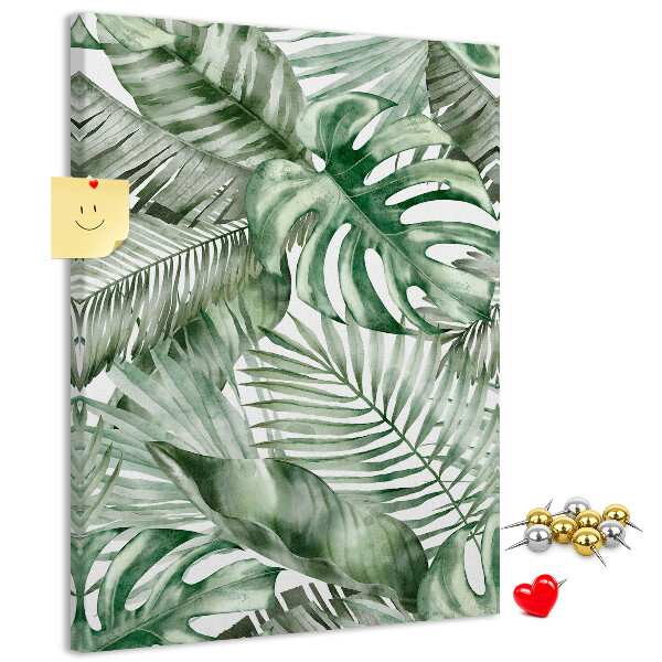 Memo cork board Tropical leaves in shades of green