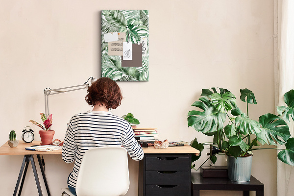 Memo cork board Tropical leaves in shades of green