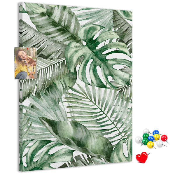 Memo cork board Tropical leaves in shades of green