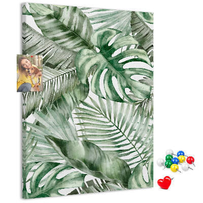Memo cork board Tropical leaves in shades of green