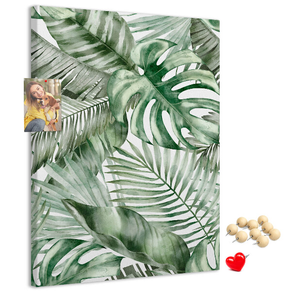 Memo cork board Tropical leaves in shades of green
