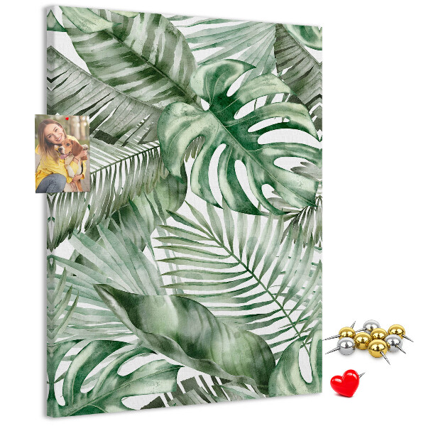 Memo cork board Tropical leaves in shades of green