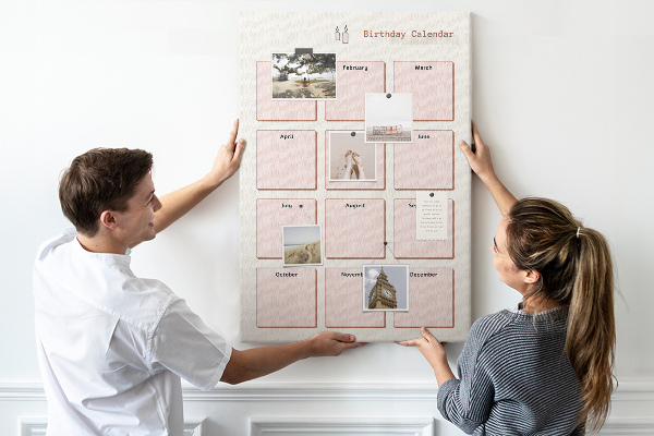 Cork notice board Birthday calendar with space for notes